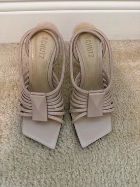 SCHUTZ Blush Multi-Strap Square-Toe Heels 👠